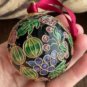 Vintage NYCO Cloisonné Gold Enameled Christmas Ornament Colorful Fruit Theme